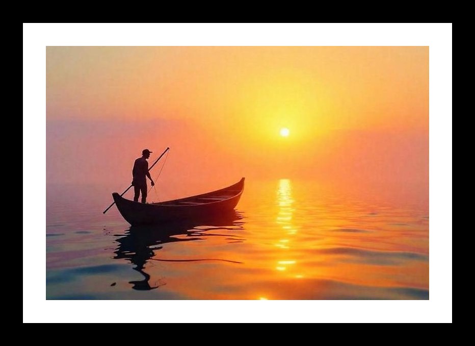 Sunset Silhouette: Fisherman's Serenity Wall Art, Interior Accents, Framing Solutions, Residential/Commercial Decor, Premium Gifts | Size: 8 x 12 inches