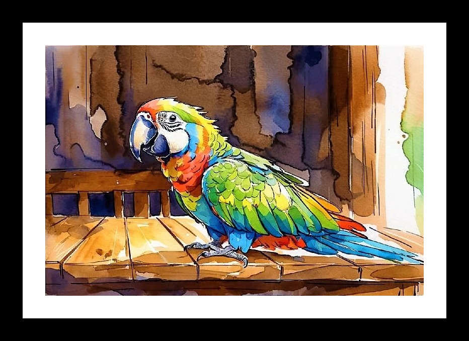 Macaw Majesty: Sunlit Portrait on Weathered Bench Wall Art, Interior Accents, Framing Solutions, Residential/Commercial Decor, Premium Gifts | Size: 8 x 12 inches