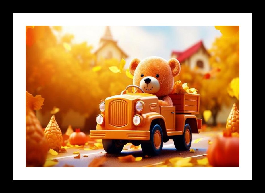 Teddy's Autumn Ride: Adorable Bear in Tiny Truck Portrait. Wall Art, Interior Accents, Framing Solutions, Residential/Commercial Decor, Premium Gifts | Size: 8 x 12 inches