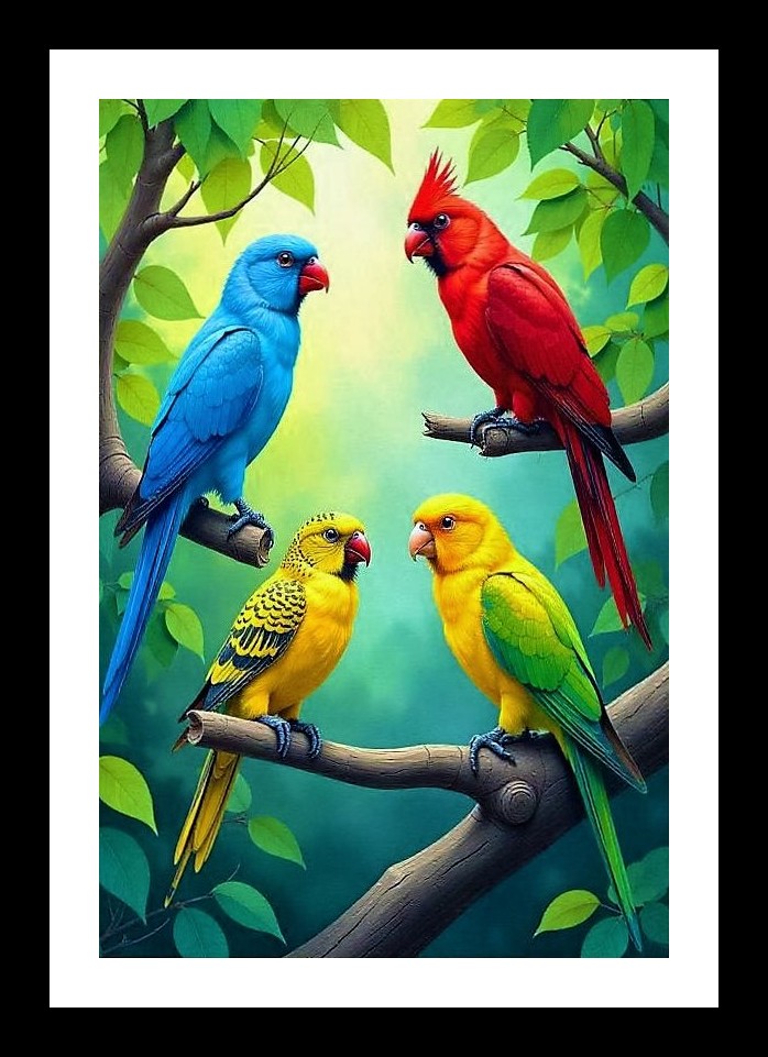 Vibrant Parrot Paradise Portrait - Jungle Art Photo Frame With Photo, Wall Hanging Art, Wall Decor, Home Decor, Picture Frame | Size: 8 x 12 inches