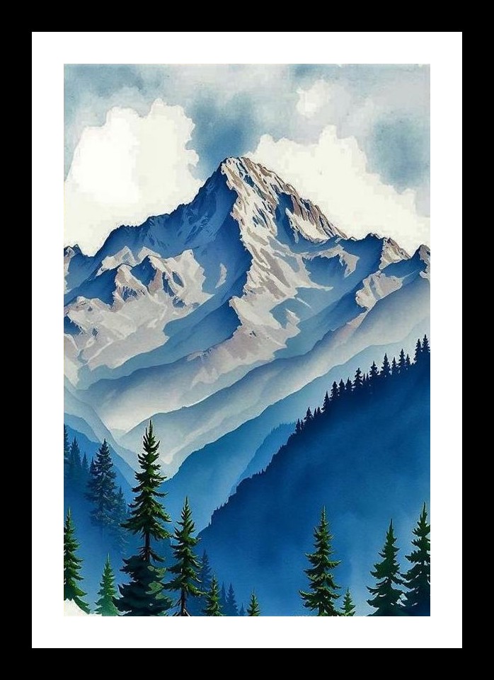 Majestic Mountain Peak Portrait: Evergreen Valley View Wall Art, Interior Accents, Framing Solutions, Residential/Commercial Decor, Premium Gifts | Size: 8 x 12 inches