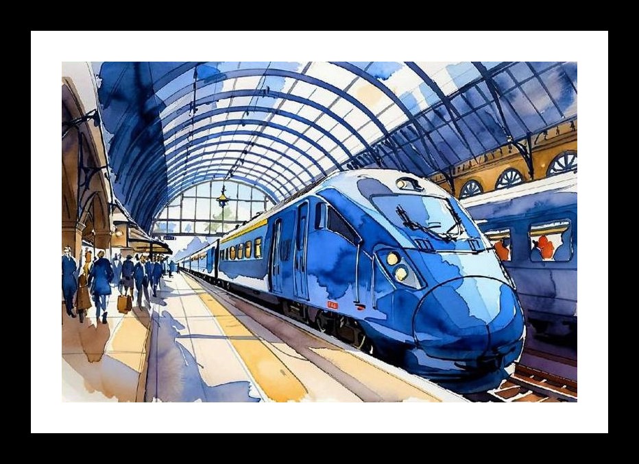Futuristic Train Arrival Portrait - Vivid & Dynamic Wall Art, Interior Accents, Framing Solutions, Residential/Commercial Decor, Premium Gifts | Size: 8 x 12 inches