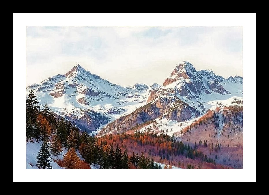 Autumn Majesty: Snow-Kissed Peaks Portrait Photo Frame With Photo, Wall Hanging Art, Wall Decor, Home Decor, Picture Frame | Size: 8 x 12 inches