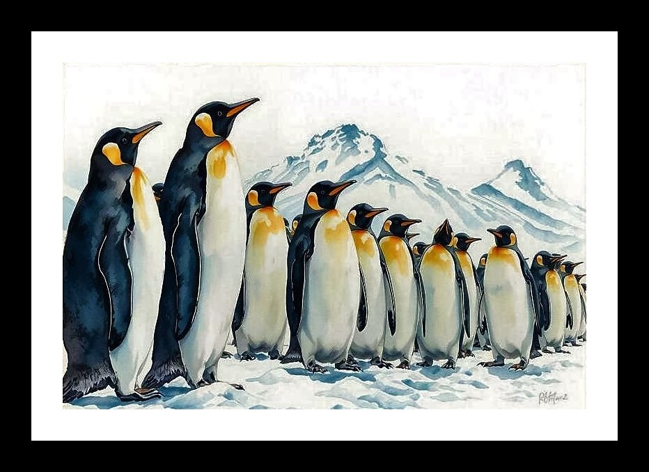 Penguin Paradise: A stunning portrait of hundreds of penguins amidst icy peaks. Photo Frame With Photo, Wall Hanging Art, Wall Decor, Home Decor, Picture Frame | Size: 8 x 12 inches