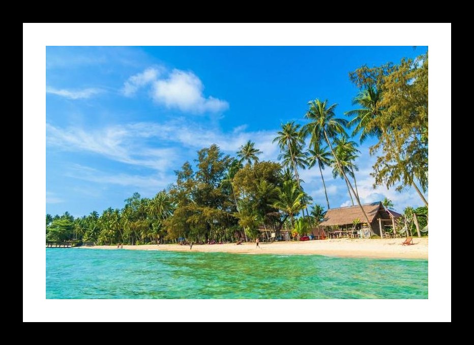 Paradise Found: Turquoise Beach & Hut. Serene Coastal Art. Wall Art, Interior Accents, Framing Solutions, Residential/Commercial Decor, Premium Gifts | Size: 8 x 12 inches