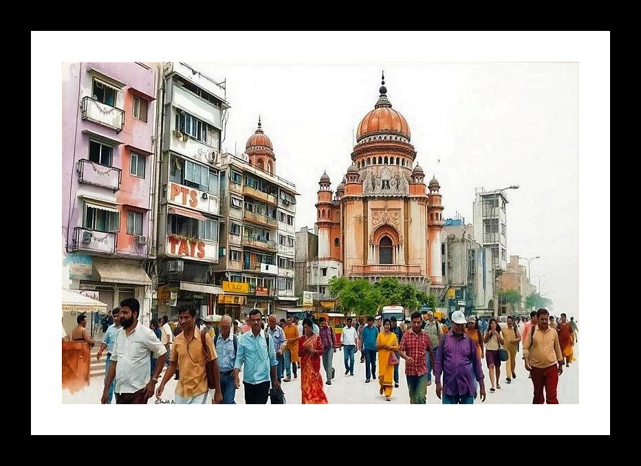 Indian Street Scene Portrait: Grand Dome, Urban Life. Wall Art, Interior Accents, Framing Solutions, Residential/Commercial Decor, Premium Gifts | Size: 8 x 12 inches