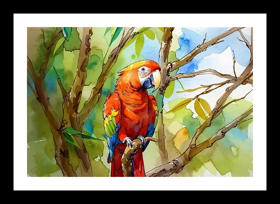 Scarlet Macaw Watercolor Portrait: Vibrant Nature Art Wall Art, Interior Accents, Framing Solutions, Residential/Commercial Decor, Premium Gifts | Size: 8 x 12 inches