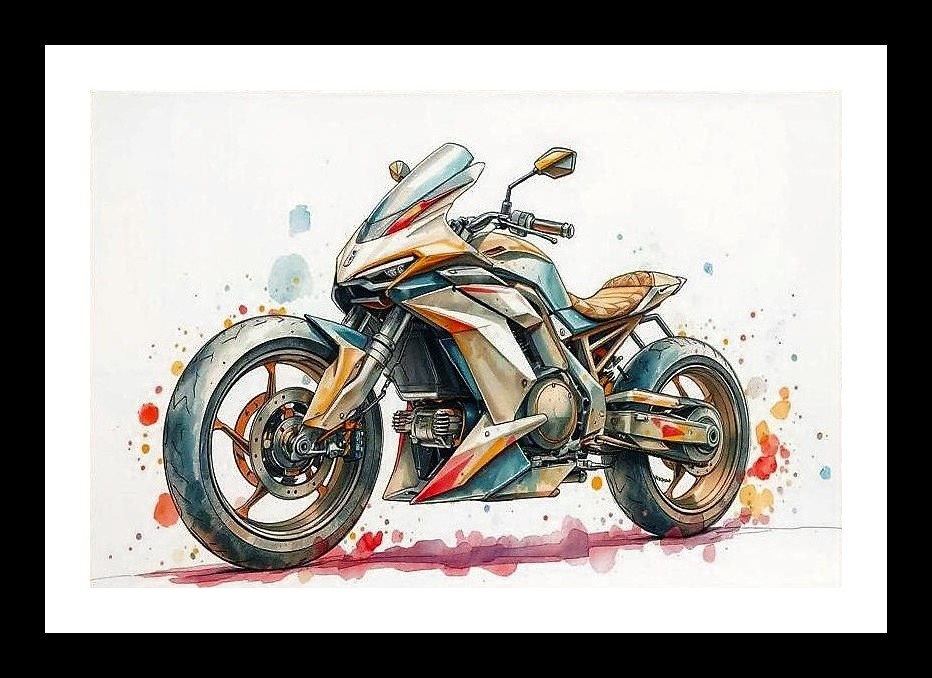 Futuristic Sports Motorbike: Vibrant Watercolor Portrait of Speed and Elegance, Photo Frame With Photo, Wall Hanging Art, Wall Decor, Home Decor, Picture Frame | Size: 8 x 12 inches