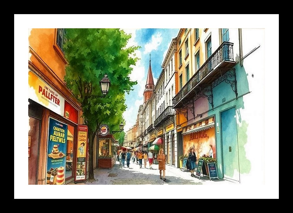 Watercolor Masterpiece: Old City's Enchanting Narrow Lane and Shops, Photo Frame With Photo, Wall Hanging Art, Wall Decor, Home Decor, Picture Frame | Size: 8 x 12 inches