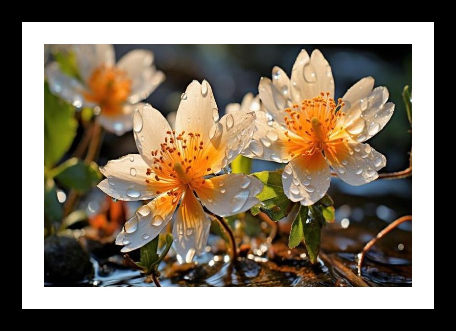 Dew-Kissed Blooms: Water's Edge Radiance. Wall Art, Interior Accents, Framing Solutions, Residential/Commercial Decor, Premium Gifts | Size: 8 x 12 inches