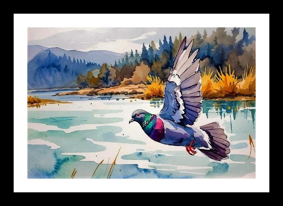Pigeon's Flight: Serene Lake Landscape Art Wall Art, Interior Accents, Framing Solutions, Residential/Commercial Decor, Premium Gifts | Size: 8 x 12 inches
