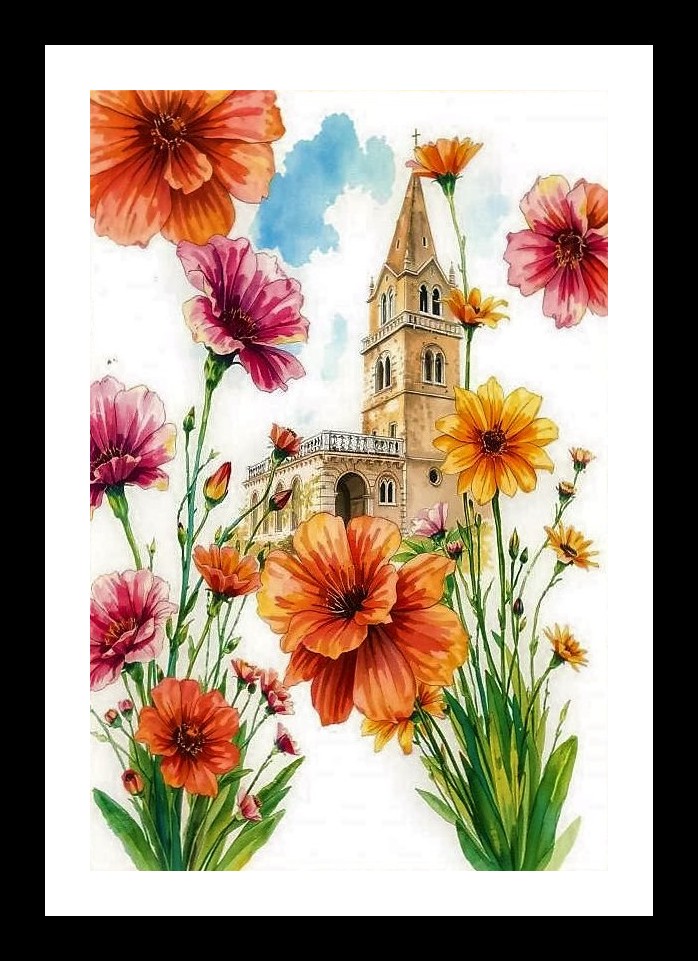 Victorian Floral Watercolor: Vibrant Flowers, Elegant Building Wall Art, Interior Accents, Framing Solutions, Residential/Commercial Decor, Premium Gifts | Size: 8 x 12 inches