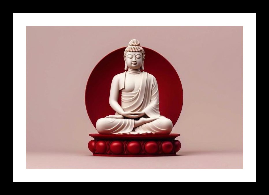 Serene Buddha in Red: Meditative Peace Photograph Wall Art, Interior Accents, Framing Solutions, Residential/Commercial Decor, Premium Gifts | Size: 8 x 12 inches