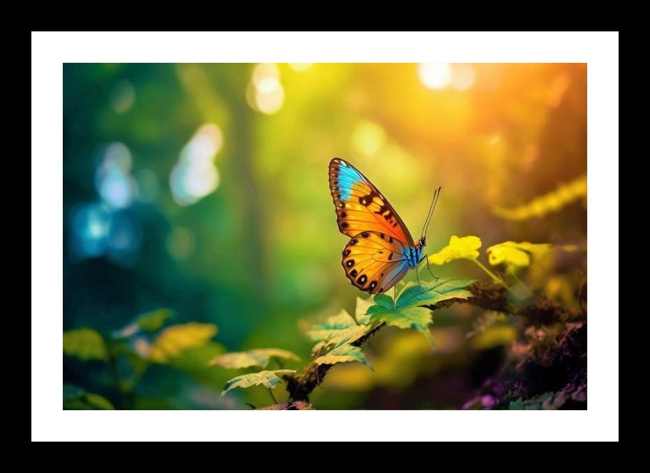 Sunlit Butterfly on Leaf: Nature's Beauty Captured. Wall Art, Interior Accents, Framing Solutions, Residential/Commercial Decor, Premium Gifts | Size: 8 x 12 inches