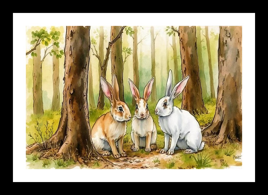 Watercolor Rabbit Trio Jungle Portrait - Elegant Wall Art Photo Frame With Photo, Wall Hanging Art, Wall Decor, Home Decor, Picture Frame | Size: 8 x 12 inches