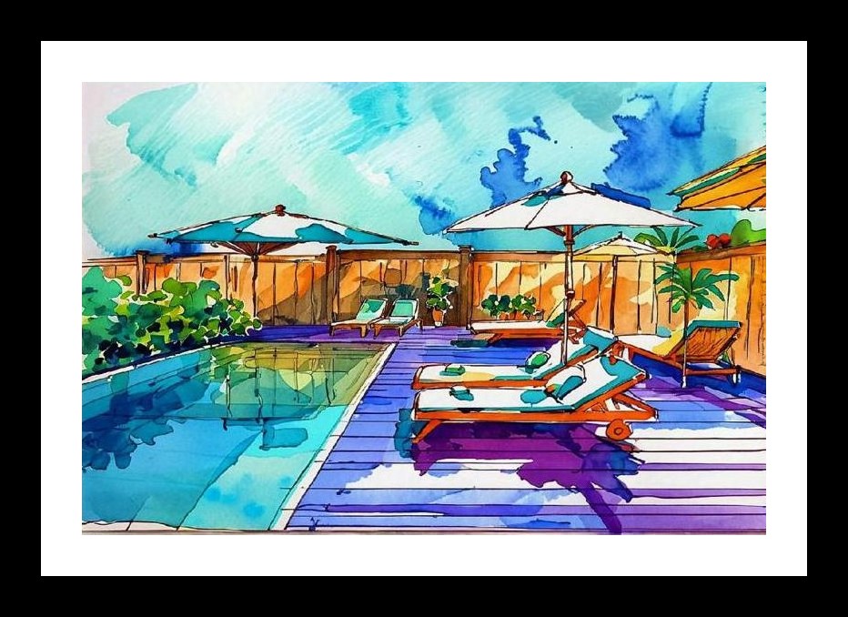 Poolside Paradise Portrait: Relaxing Oasis Art. Wall Art, Interior Accents, Framing Solutions, Residential/Commercial Decor, Premium Gifts | Size: 8 x 12 inches