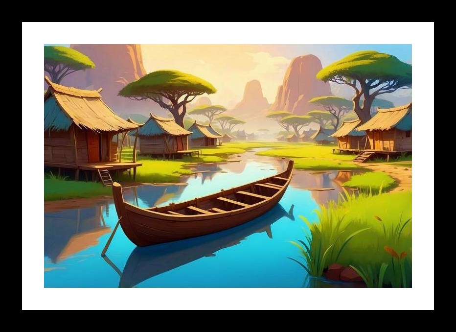 Riverside Village Serenity: A Captivating Portrait. Wall Art, Interior Accents, Framing Solutions, Residential/Commercial Decor, Premium Gifts | Size: 8 x 12 inches