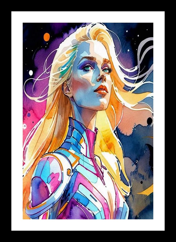 Cyber Blonde: Cosmic Gaze Portrait Wall Art, Interior Accents, Framing Solutions, Residential/Commercial Decor, Premium Gifts | Size: 8 x 12 inches