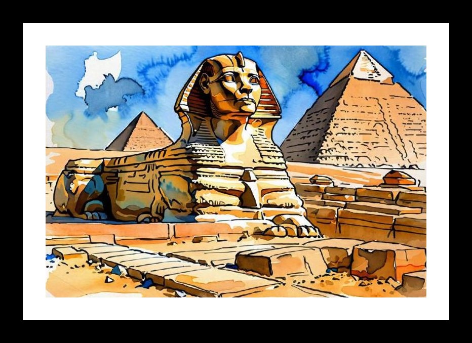Sphinx Guardian: Vibrant Pyramid Portrait Wall Art, Interior Accents, Framing Solutions, Residential/Commercial Decor, Premium Gifts | Size: 8 x 12 inches