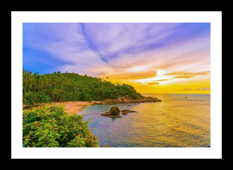 Golden Sunset Paradise: Tranquil Beach, Turquoise Sea. Wall Art, Interior Accents, Framing Solutions, Residential/Commercial Decor, Premium Gifts | Size: 8 x 12 inches