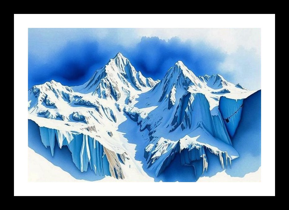 Majestic Peaks Portrait: Snow-Capped Beauty Under Blue Sky. Wall Art, Interior Accents, Framing Solutions, Residential/Commercial Decor, Premium Gifts | Size: 8 x 12 inches