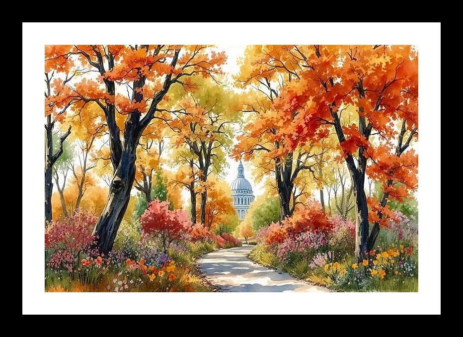 Watercolor Floral Path Portrait - Photo Frame With Photo, Wall Hanging Art, Wall Decor, Home Decor, Picture Frame | Size: 8 x 12 inches