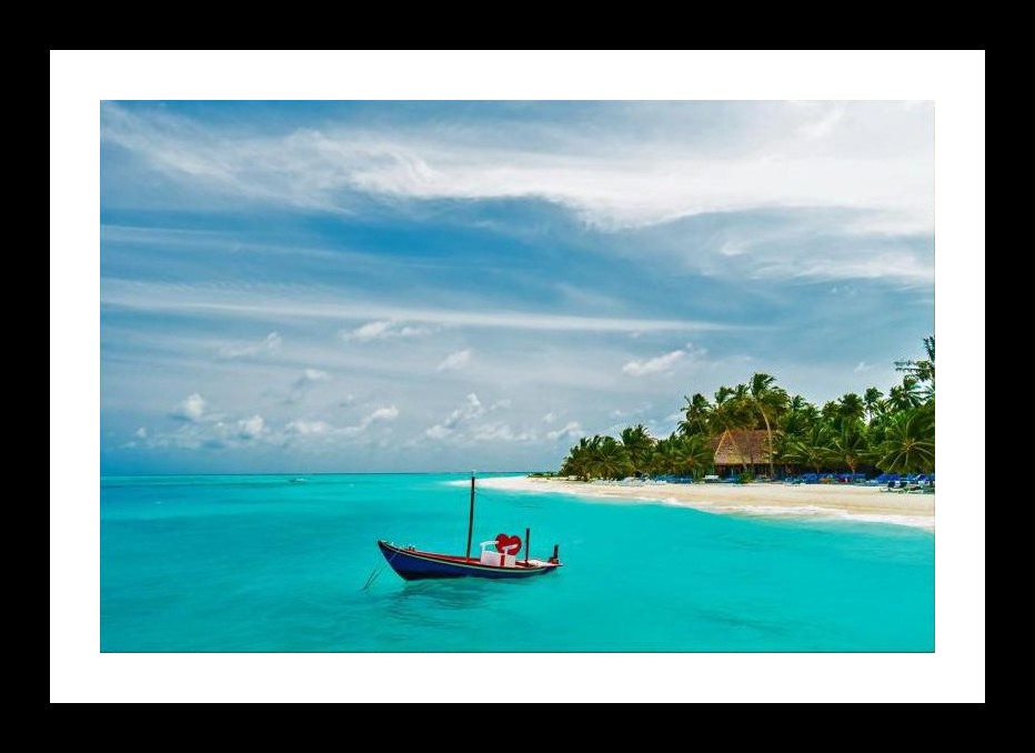 Tropical Serenity: Turquoise Waters & Anchored Boat. Wall Art, Interior Accents, Framing Solutions, Residential/Commercial Decor, Premium Gifts | Size: 8 x 12 inches