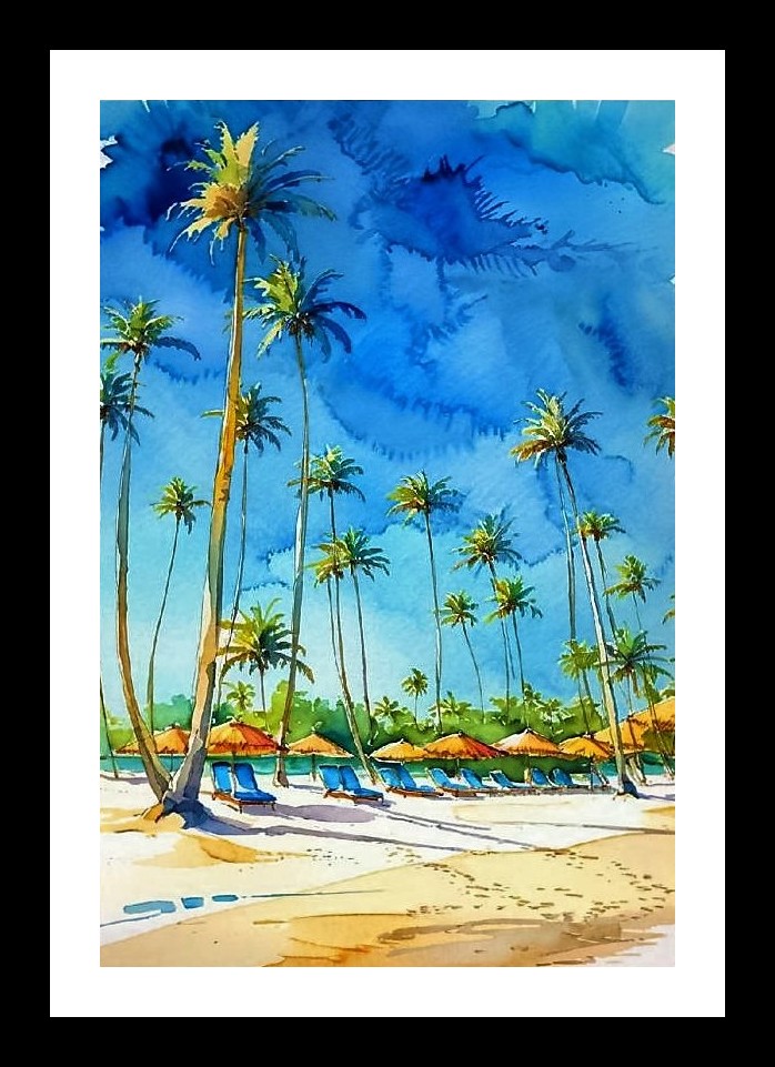 Tropical Paradise Watercolor Resort Photo Frame With Photo, Wall Hanging Art, Wall Decor, Home Decor, Picture Frame | Size: 8 x 12 inches