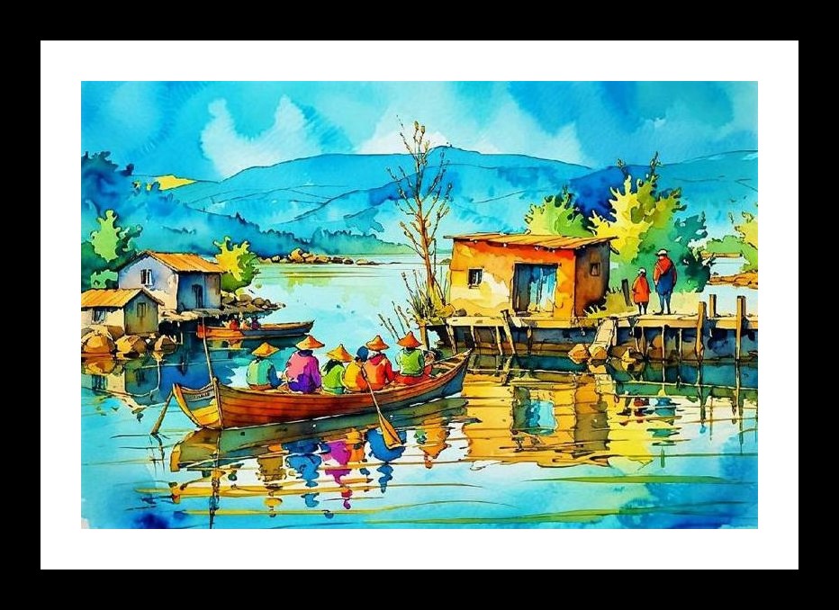 Lakeside Village Watercolor: Serene Beauty. Wall Art, Interior Accents, Framing Solutions, Residential/Commercial Decor, Premium Gifts | Size: 8 x 12 inches