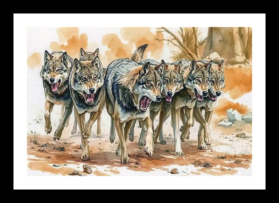 Fierce Wolves Portrait: Wild Pack in Jungle Photo Frame With Photo, Wall Hanging Art, Wall Decor, Home Decor, Picture Frame | Size: 8 x 12 inches